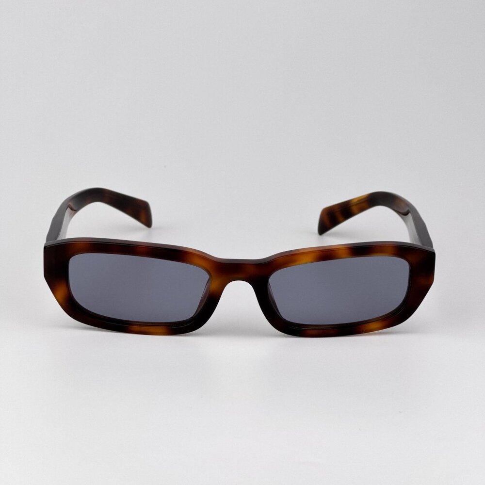 Prada PRB06S Rectangle Sunglasses – Havana Frame with Grey Lenses | Model 15W03N